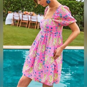 Lilly Pulitzer Tigress Garden Puff-Sleeve Mini Dress